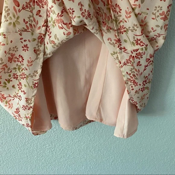 For Love & Lemons Floral Ruffle Mini Dress — Blush with Red Print - Picture 2 of 6